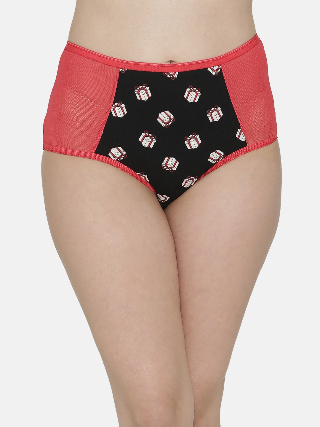 

Clovia Women Black & Orange Printed High-Rise Hipster Briefs PN2982P13XL