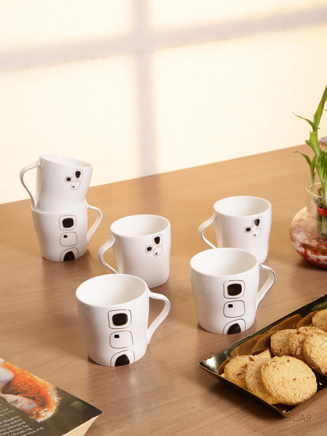 GOODHOMES Set of 6 White Printed Porcelain Set