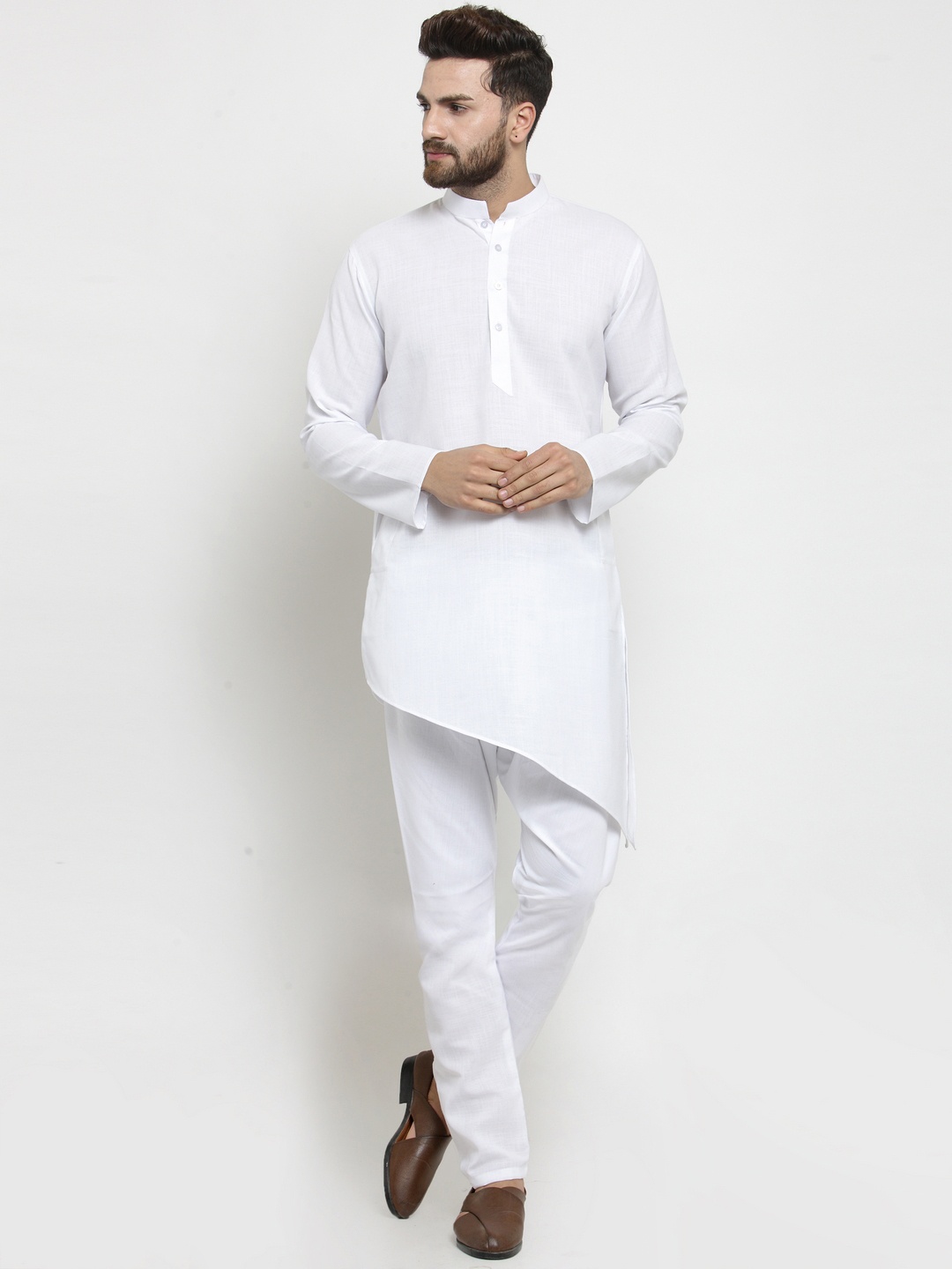 

TREEMODA Men White Solid Straight Kurta