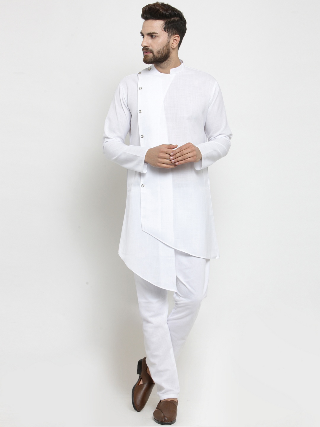 

TREEMODA Men White Solid Straight Kurta