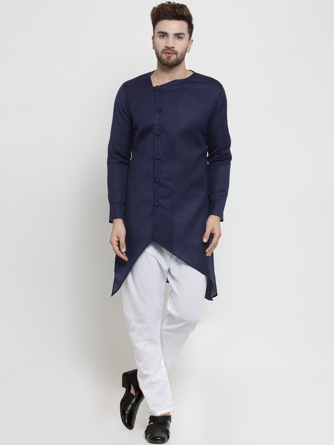

TREEMODA Men Navy Blue Solid Straight Kurta