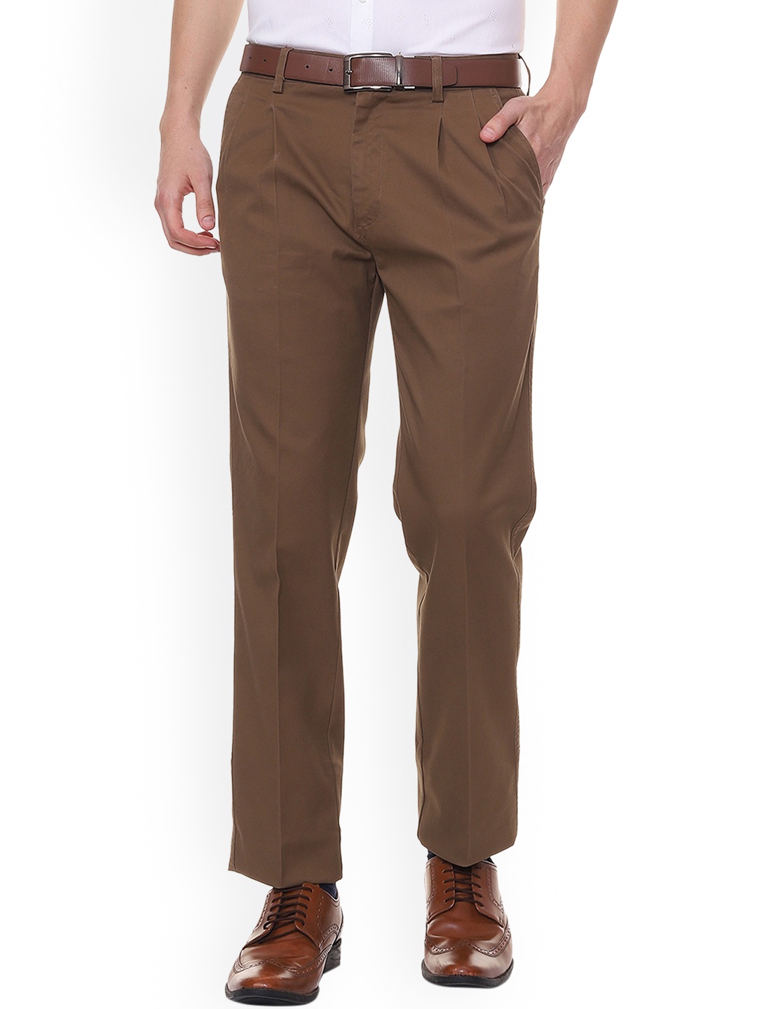 Allen Solly Men Brown Regular Fit Solid Formal Trousers