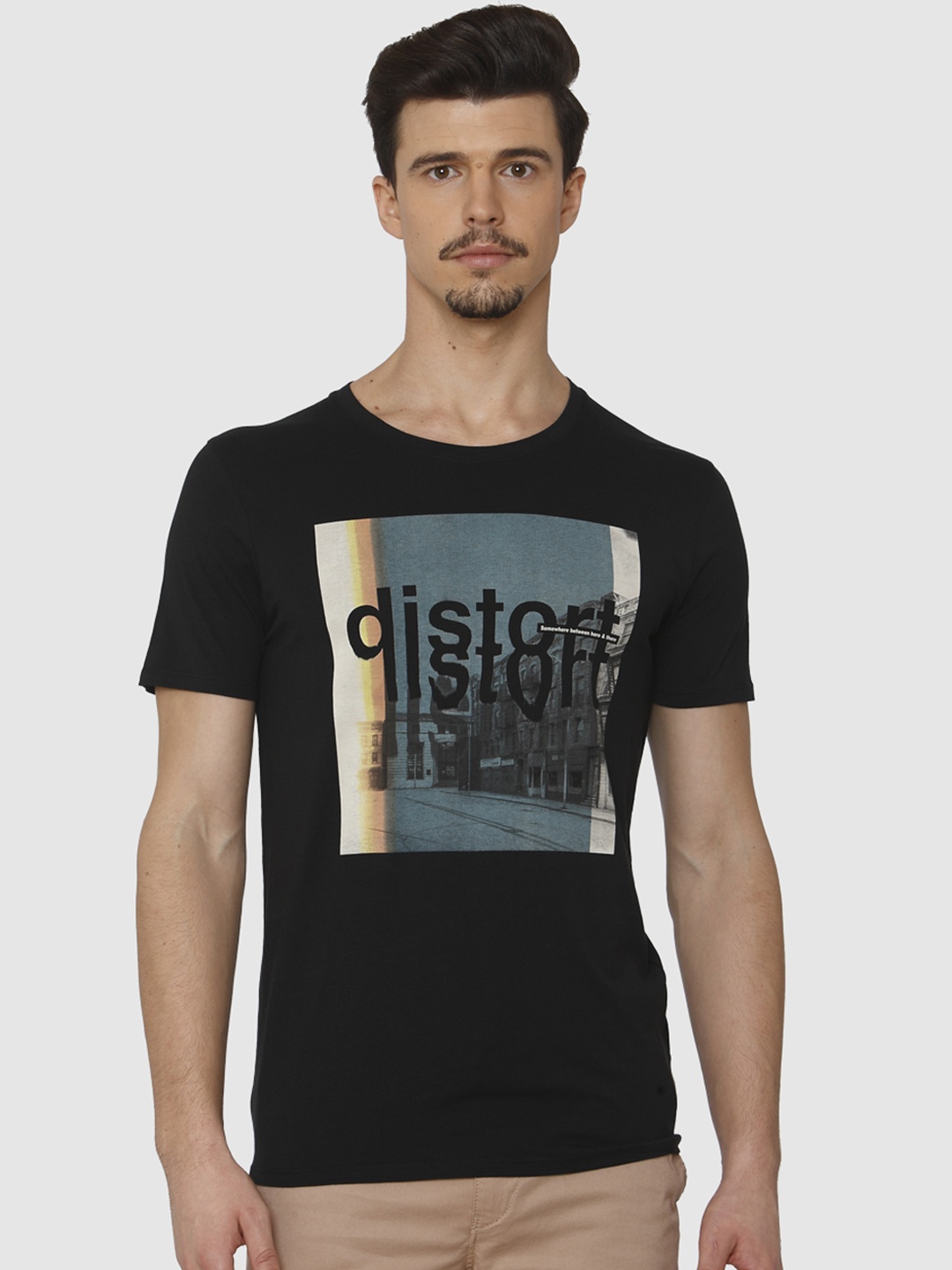 

SELECTED Men Black Printed Round Neck T-shirt