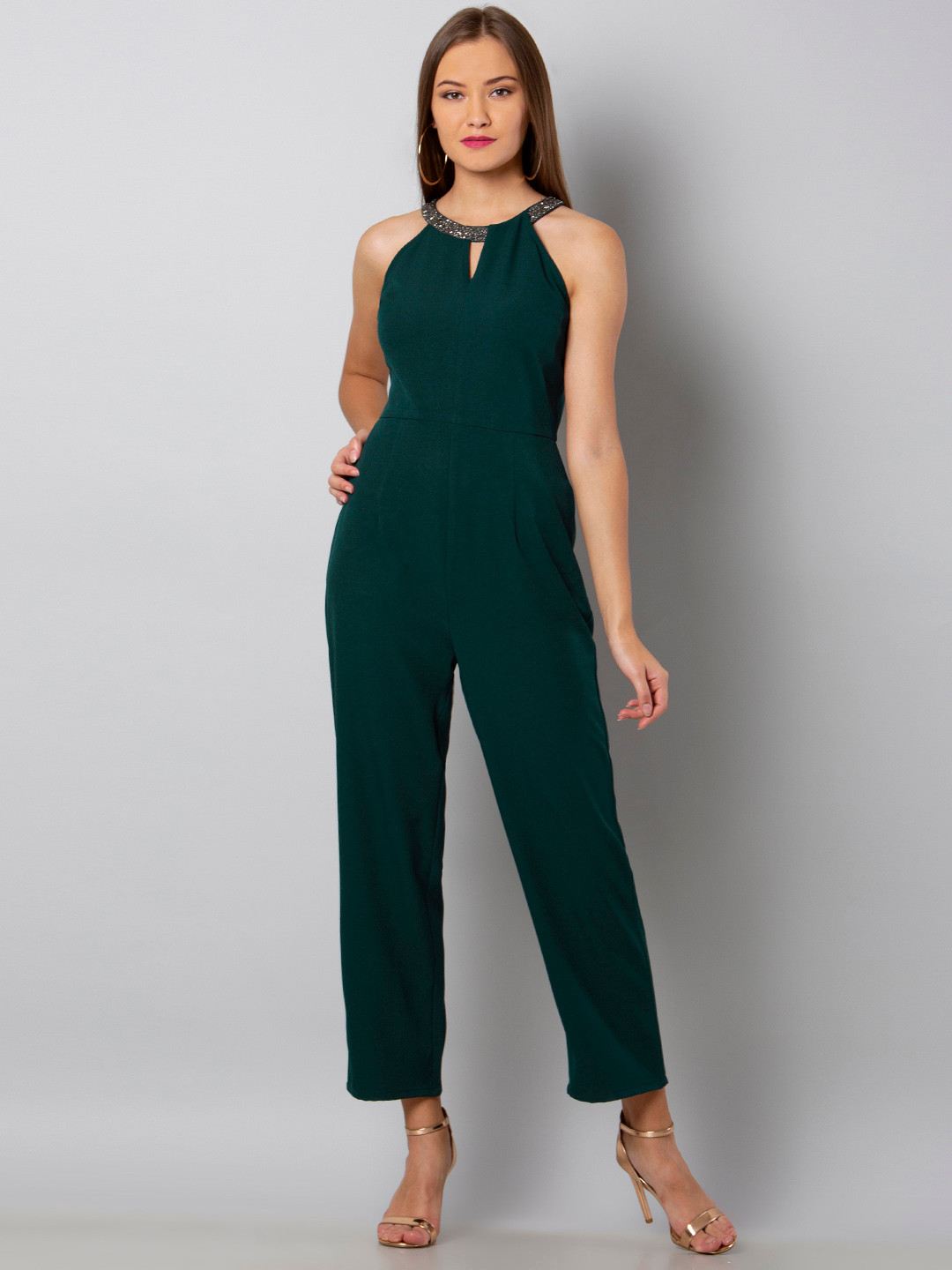 

FabAlley Green Solid Culotte Jumpsuit