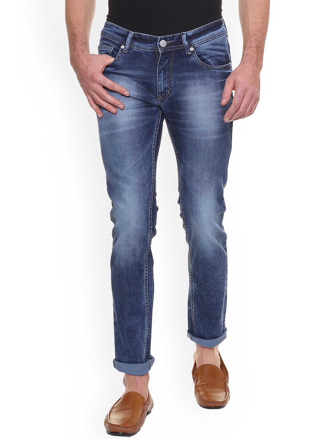 

People Men Blue Slim Fit Mid-Rise Clean Look Stretchable Jeans