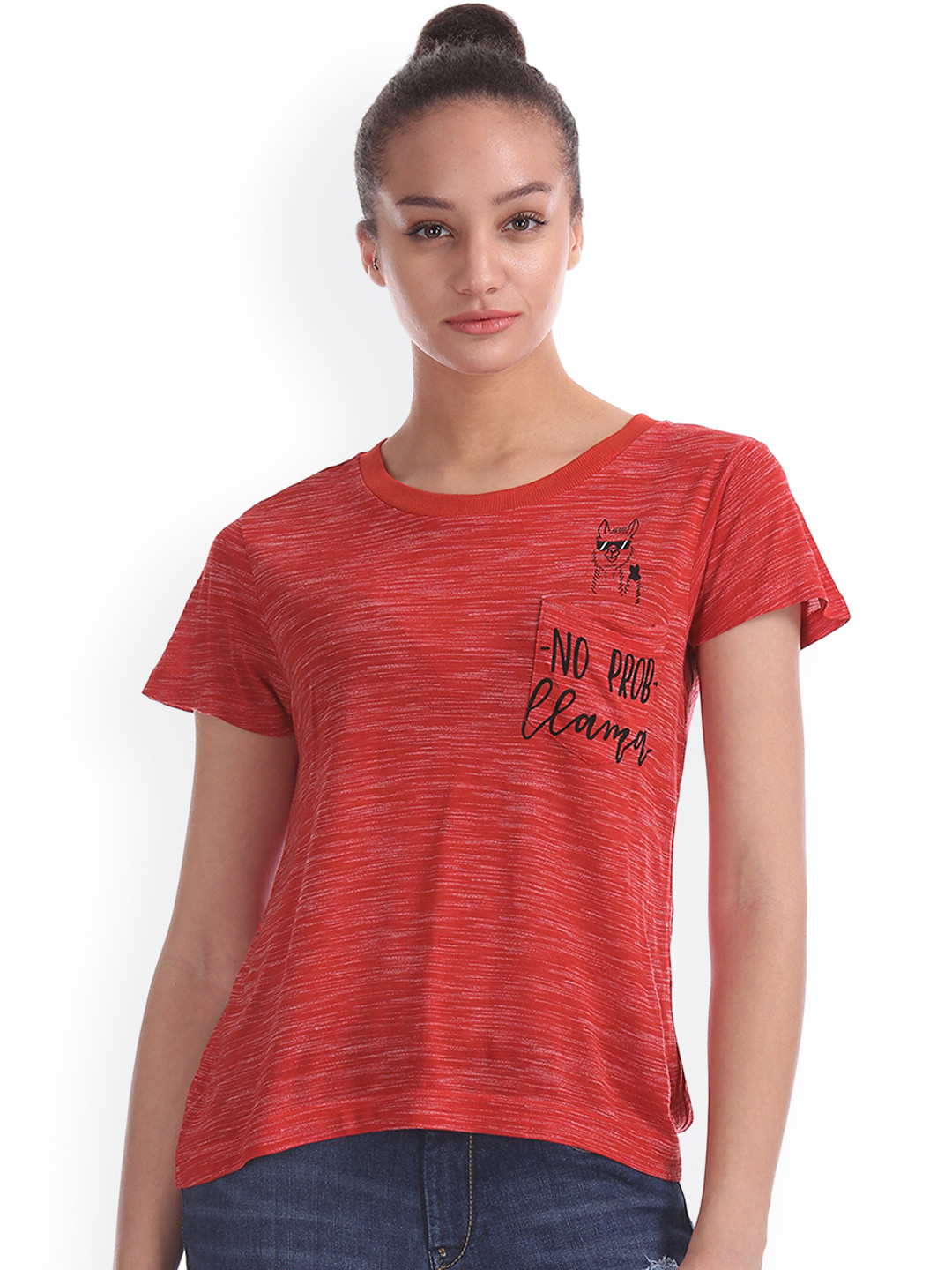 

Flying Machine Women Red Printed Round Neck T-shirt