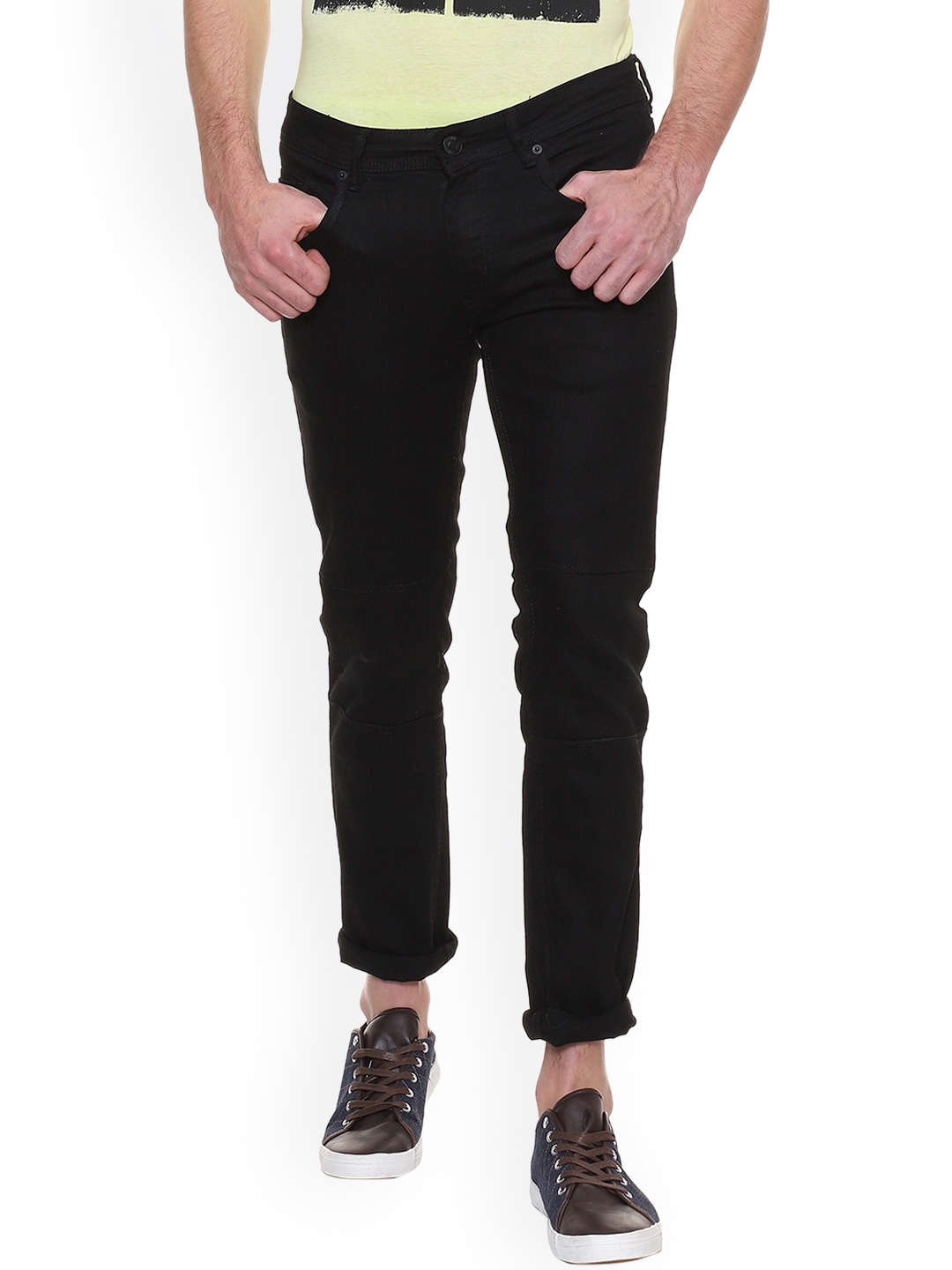 

People Men Black Slim Fit Mid-Rise Clean Look Stretchable Jeans