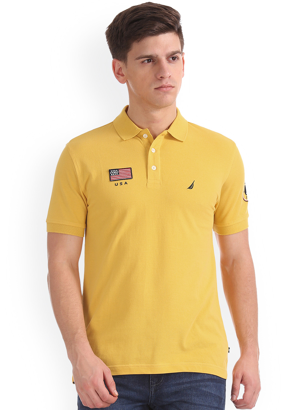

Nautica Men Yellow Solid Polo Collar Pure Cotton T-shirt