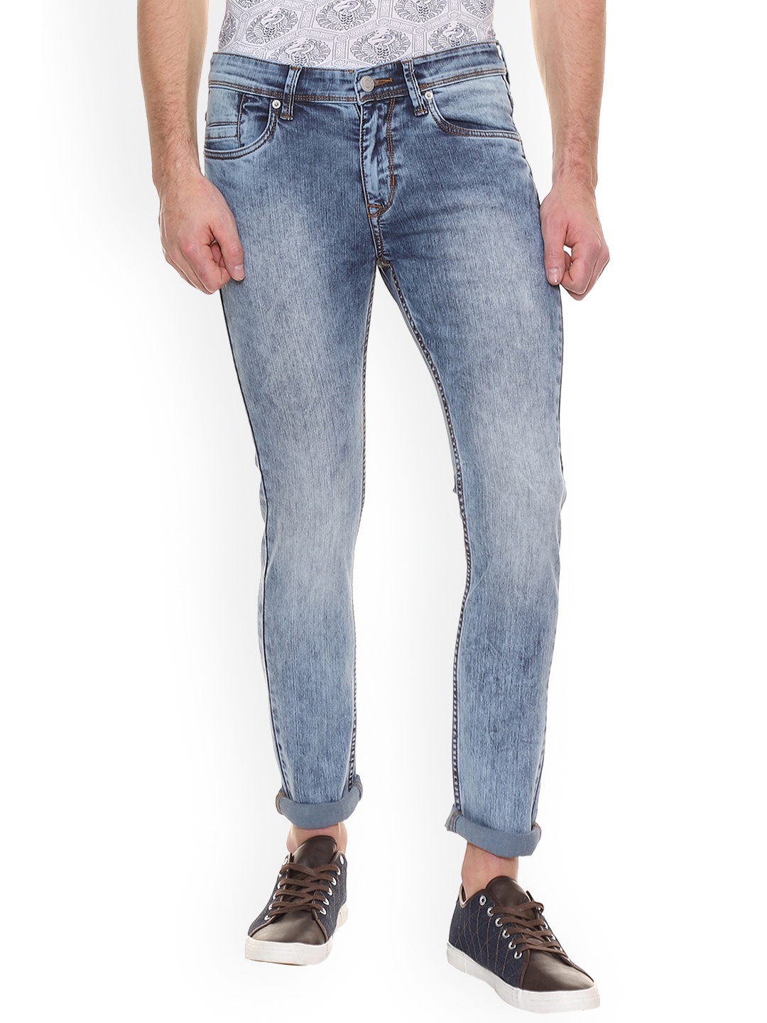 

People Men Blue Skinny Fit Mid-Rise Clean Look Jeans