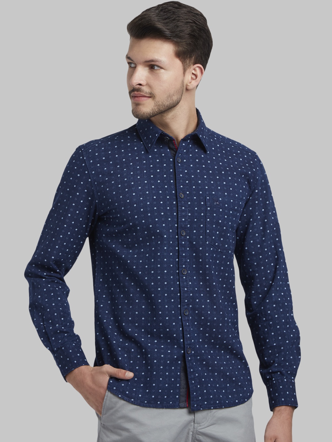Parx Men Navy Blue Slim Fit Printed Casual Shirt