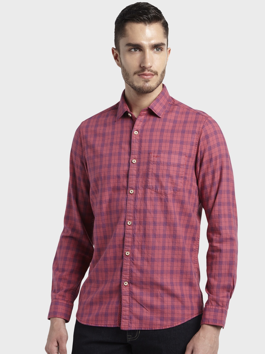 

ColorPlus Men Red Regular Fit Checked Casual Shirt