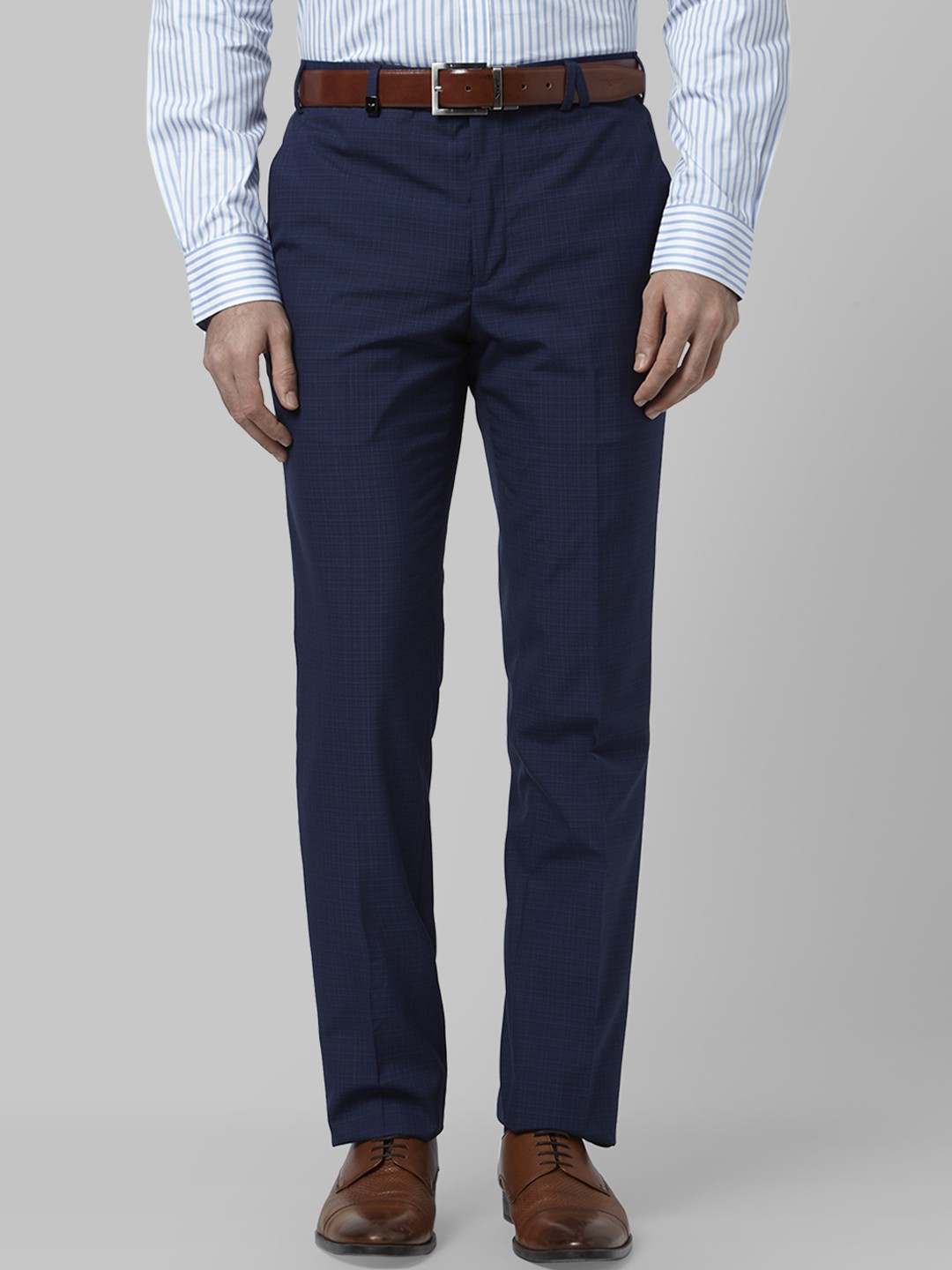 

Park Avenue Men Navy Blue Slim Fit Self Design Formal Trousers