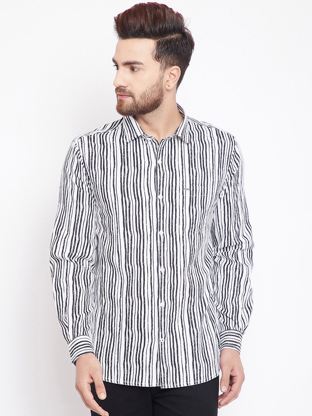 

Canary London Men Black & White Slim Fit Striped Casual Shirt