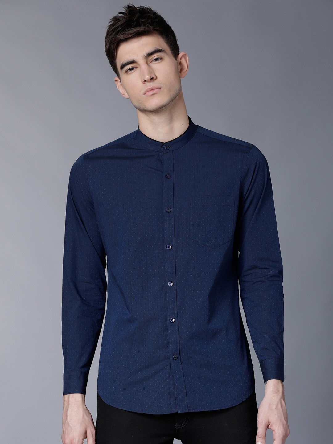 

Black coffee Men Navy Blue Slim Fit Formal Shirt