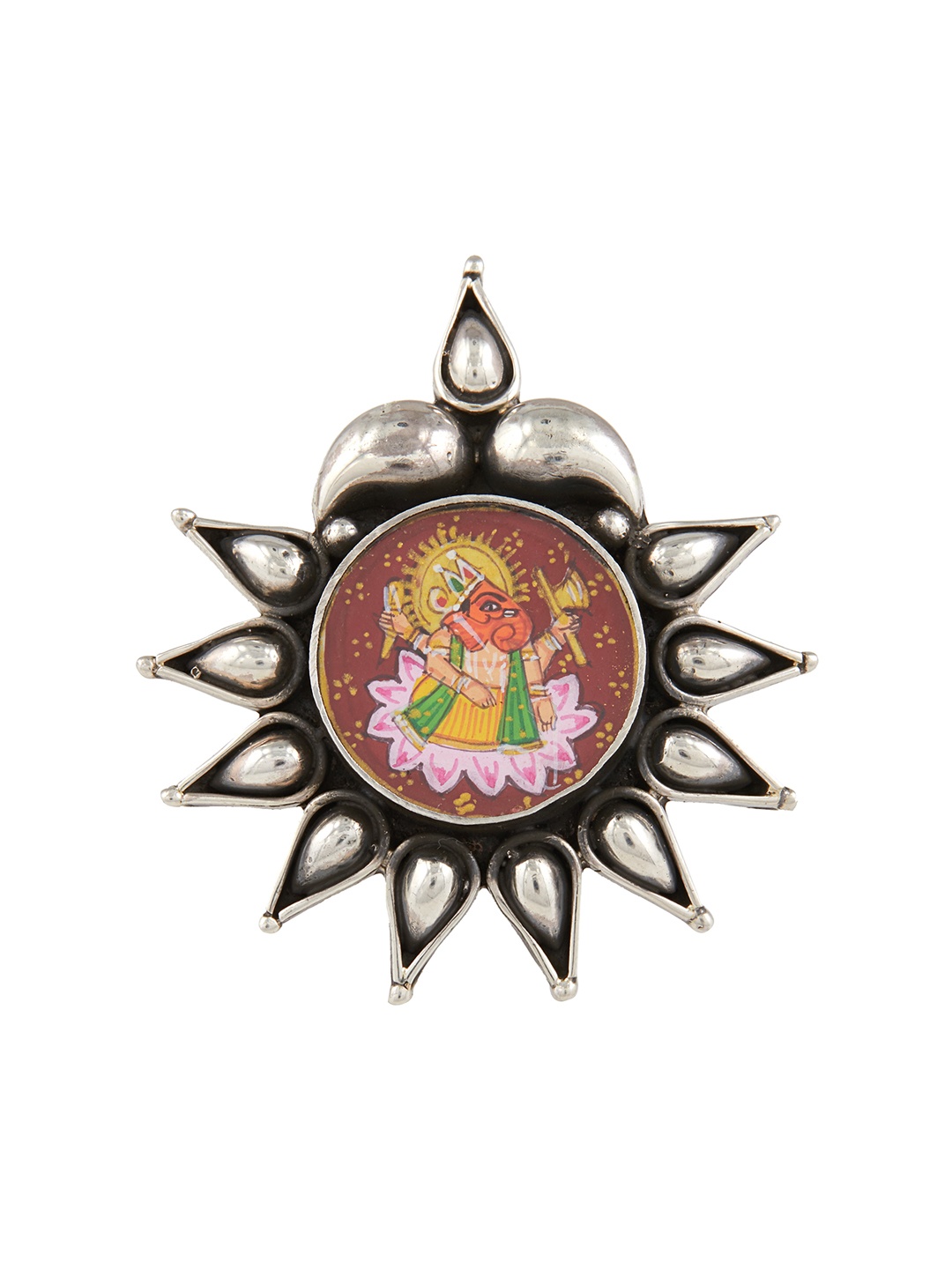 

Ahilya Sterling Silver Surya Red Ganesha Ring