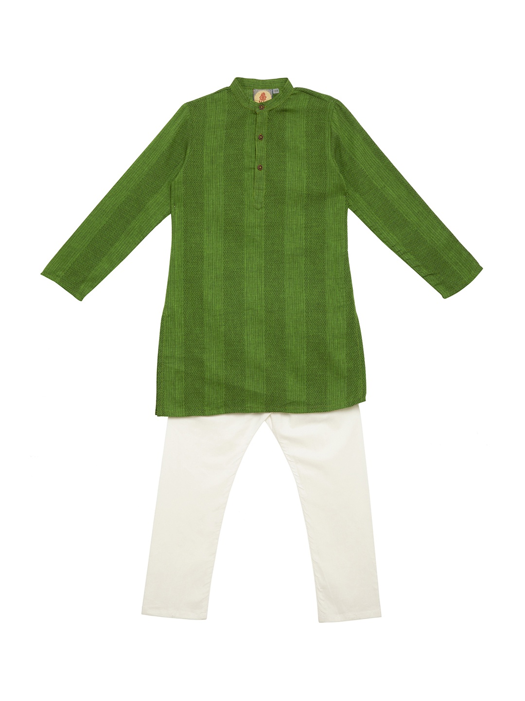 

SALWAR STUDIO Boys Green & White Self Design Kurta with Pyjamas