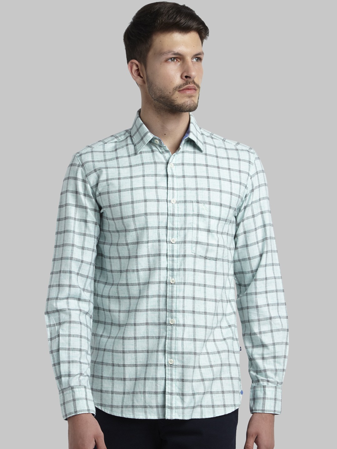 

Parx Men Green Slim Fit Checked Casual Shirt