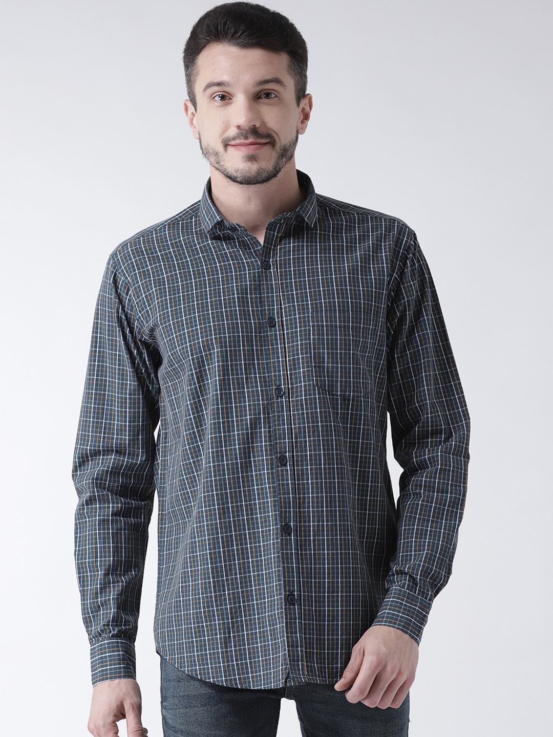 

Routeen Men Green Modern Slim Fit Checked Casual Shirt