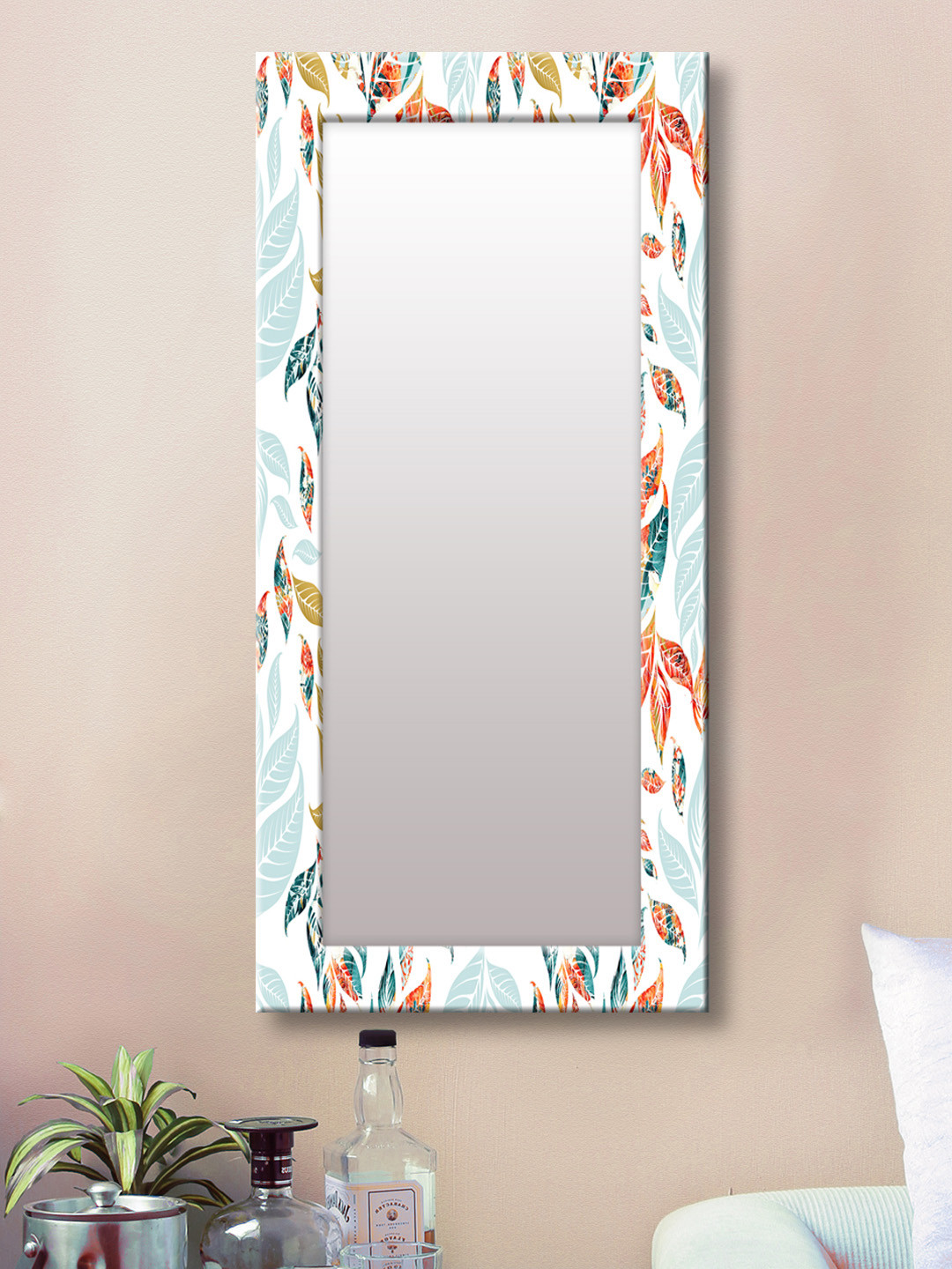 

999Store White & Orange Framed Wall Mirror