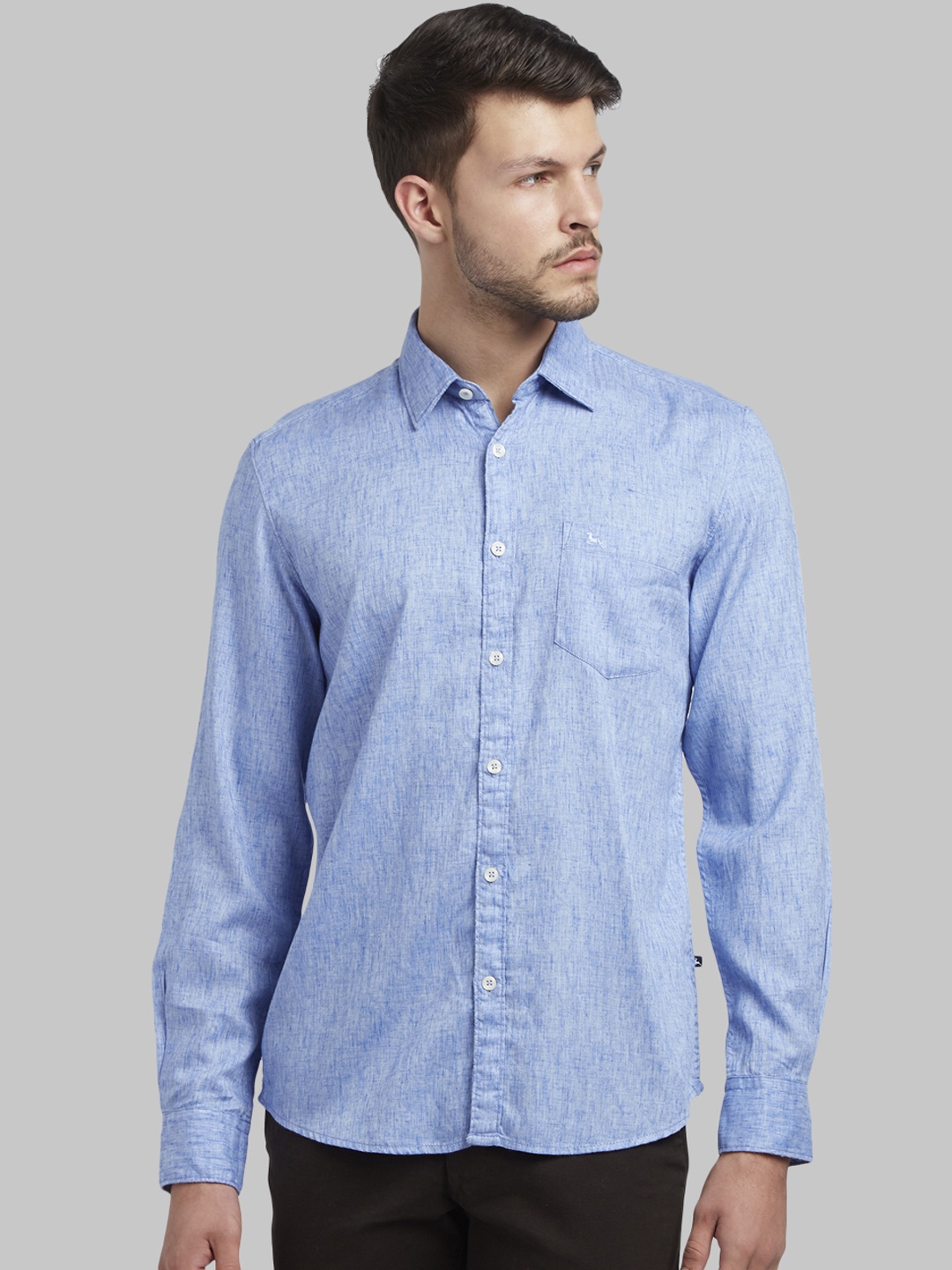 Parx Men Blue Slim Fit Self Design Casual Shirt