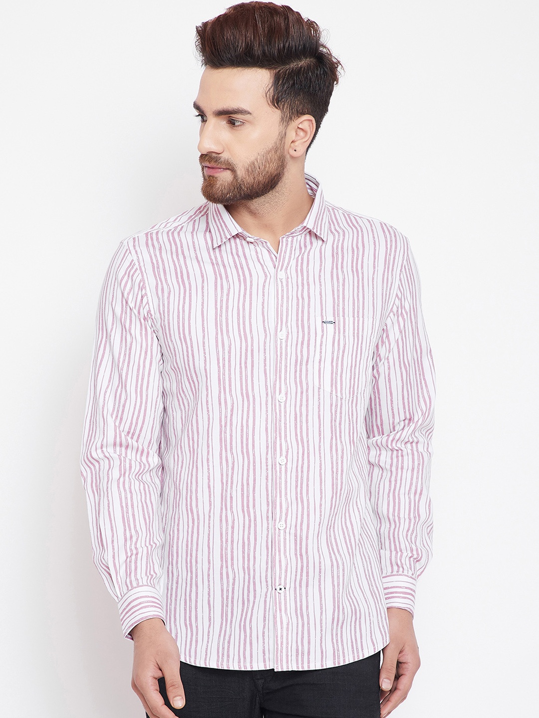 

Canary London Men Pink & White Slim Fit Striped Casual Shirt