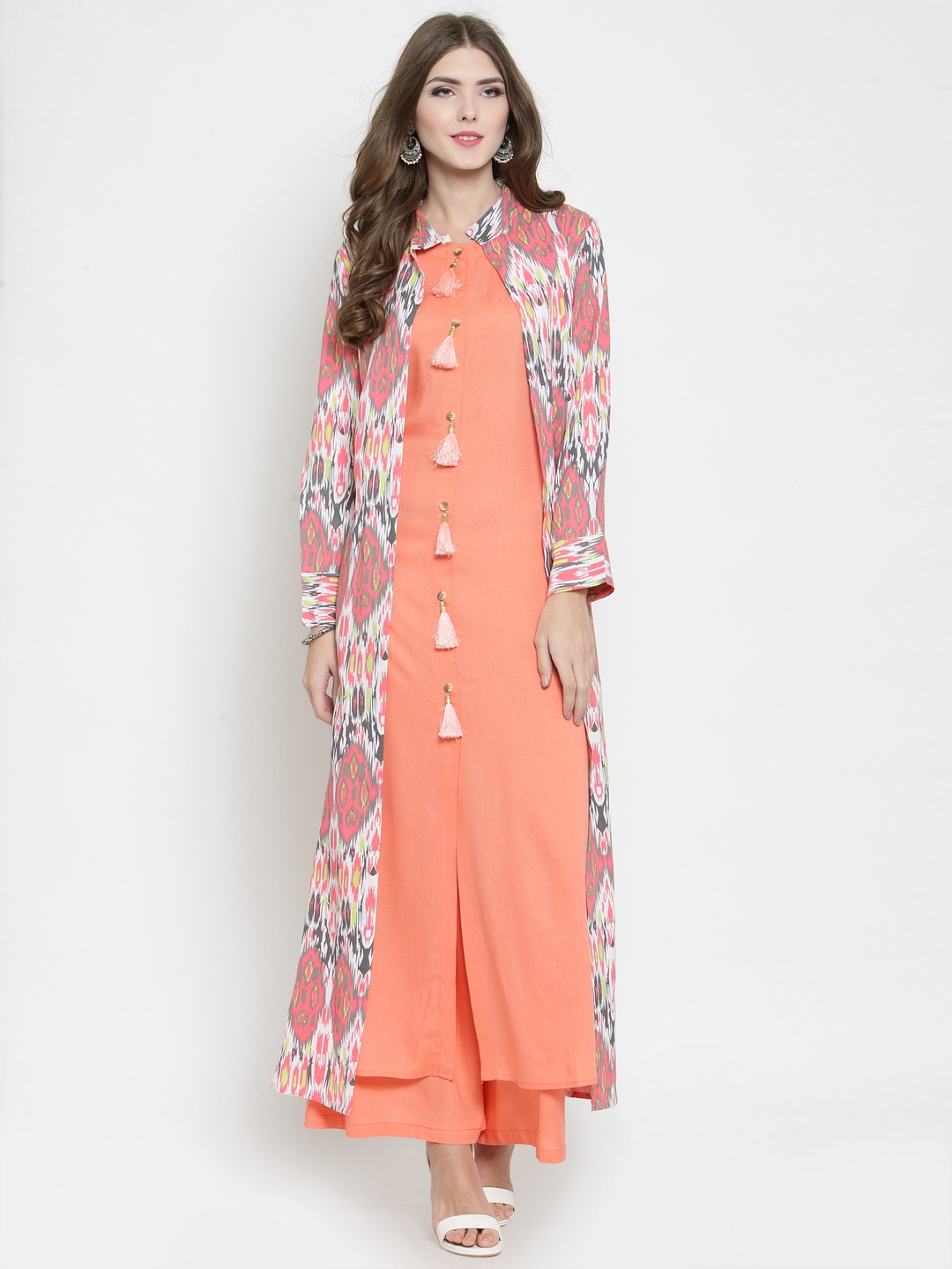 

Sera Women Coral Red Printed Kurta with Palazzos