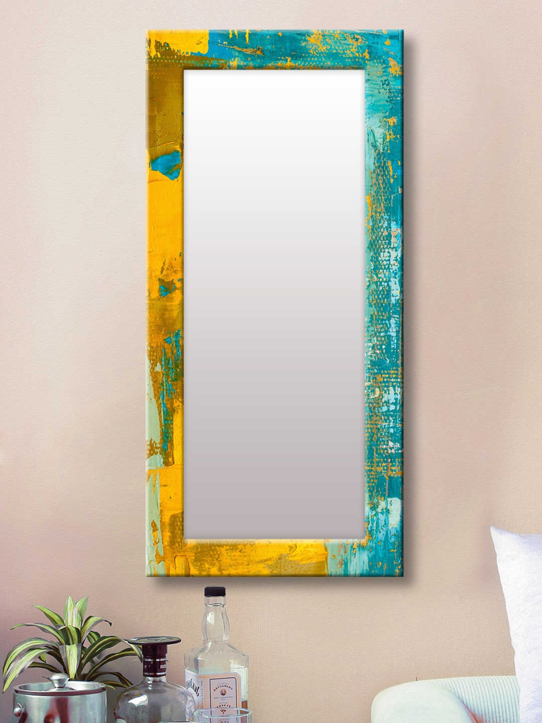 

999Store Blue & Yellow Framed Wall Mirror