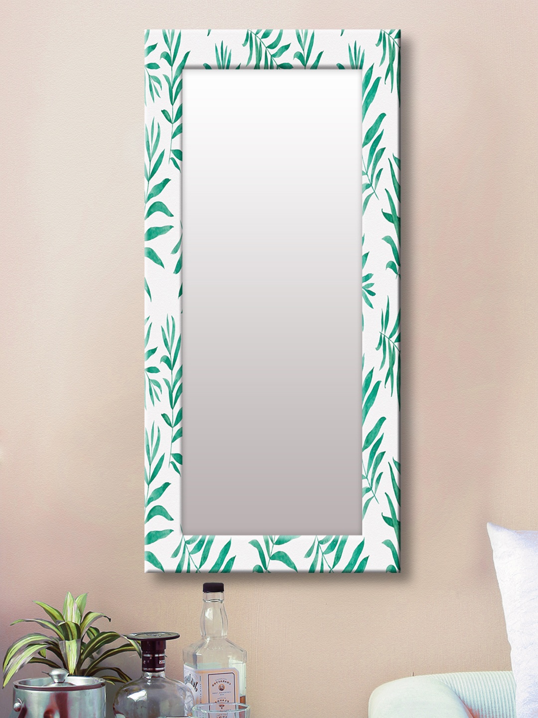 

999Store White & Green Framed Wall Mirror