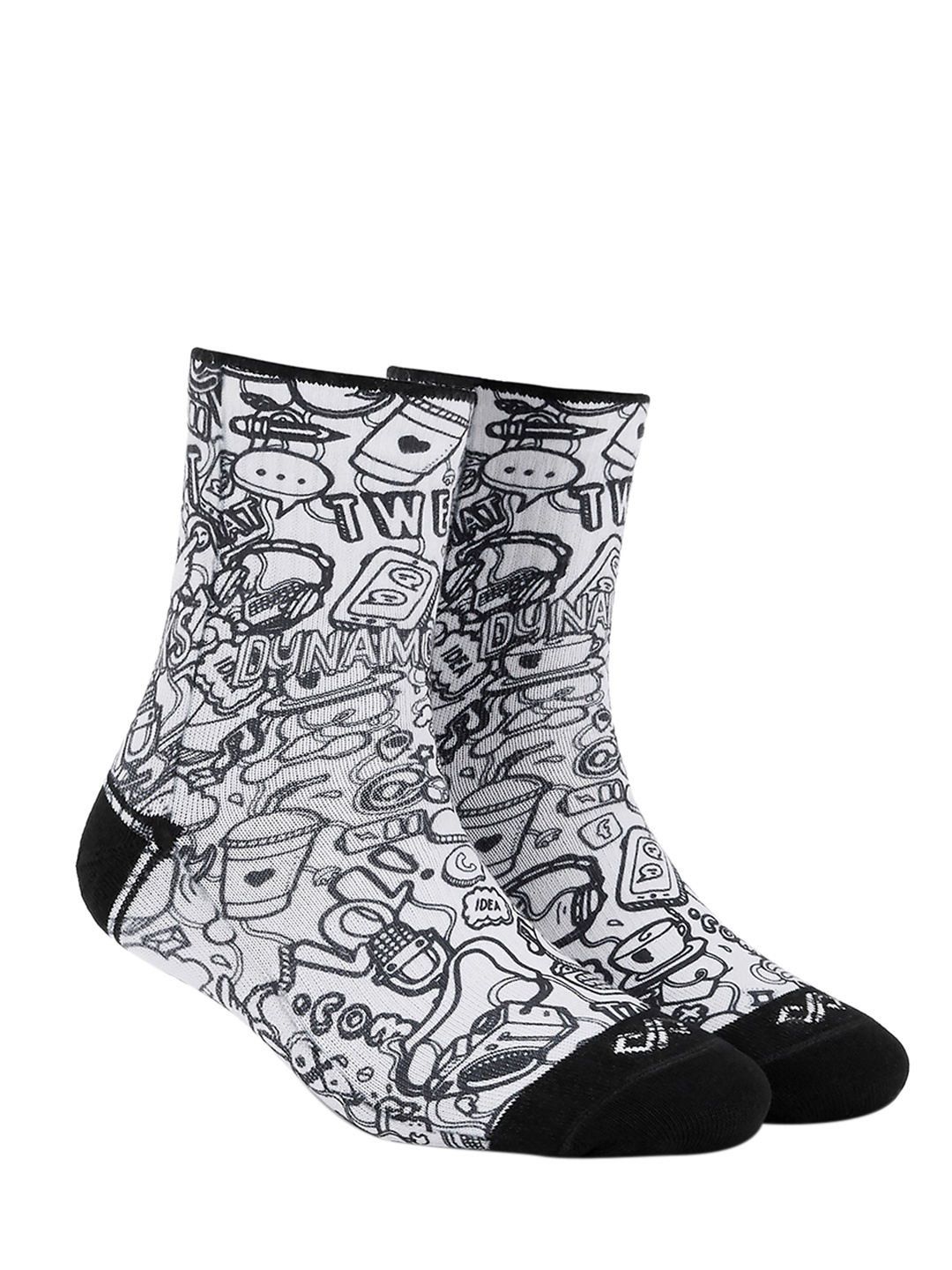 

Dynamocks Unisex White & Black Patterned Above Ankle-Length Socks