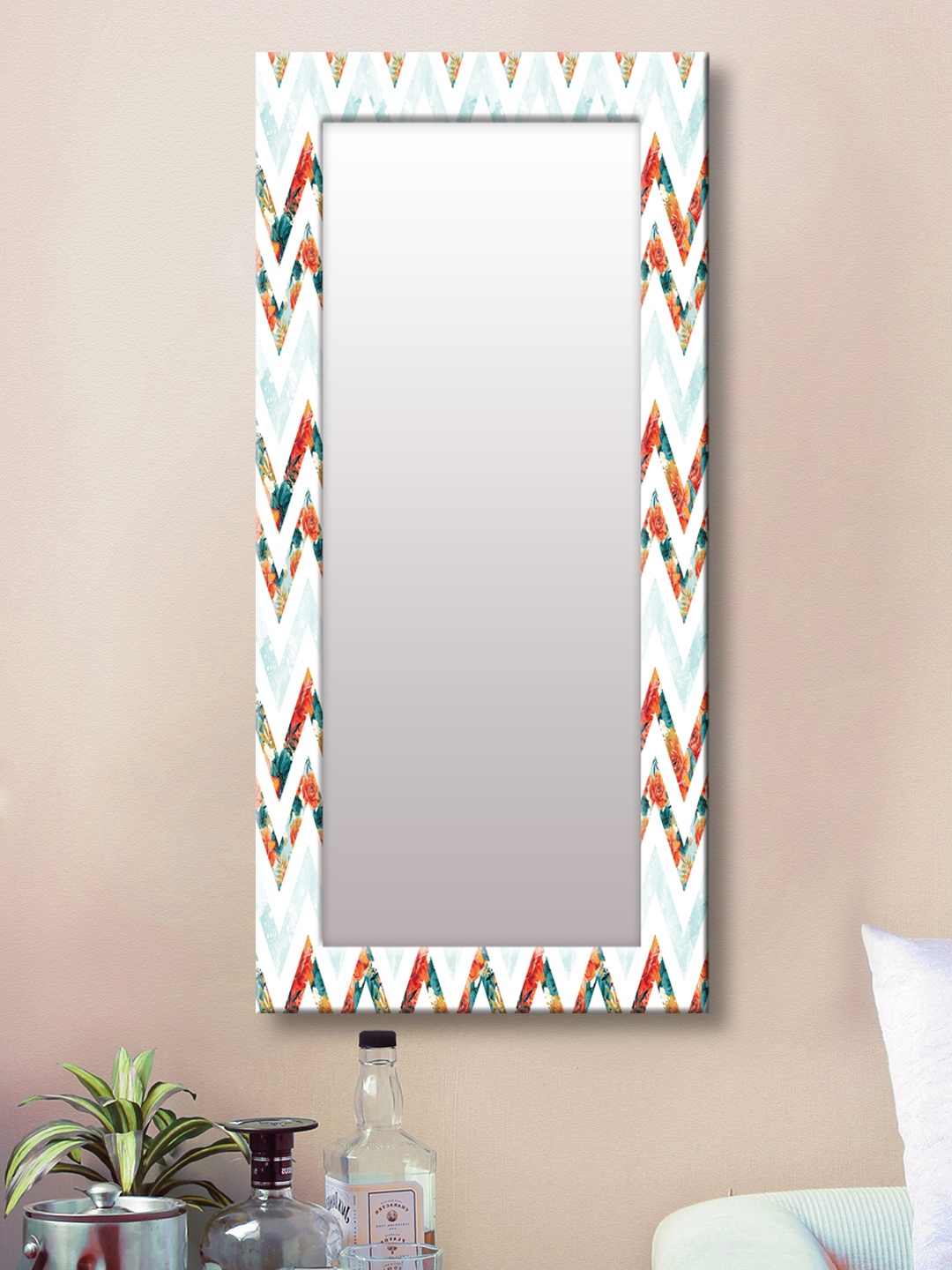 

999Store White & Orange Framed Wall Mirror