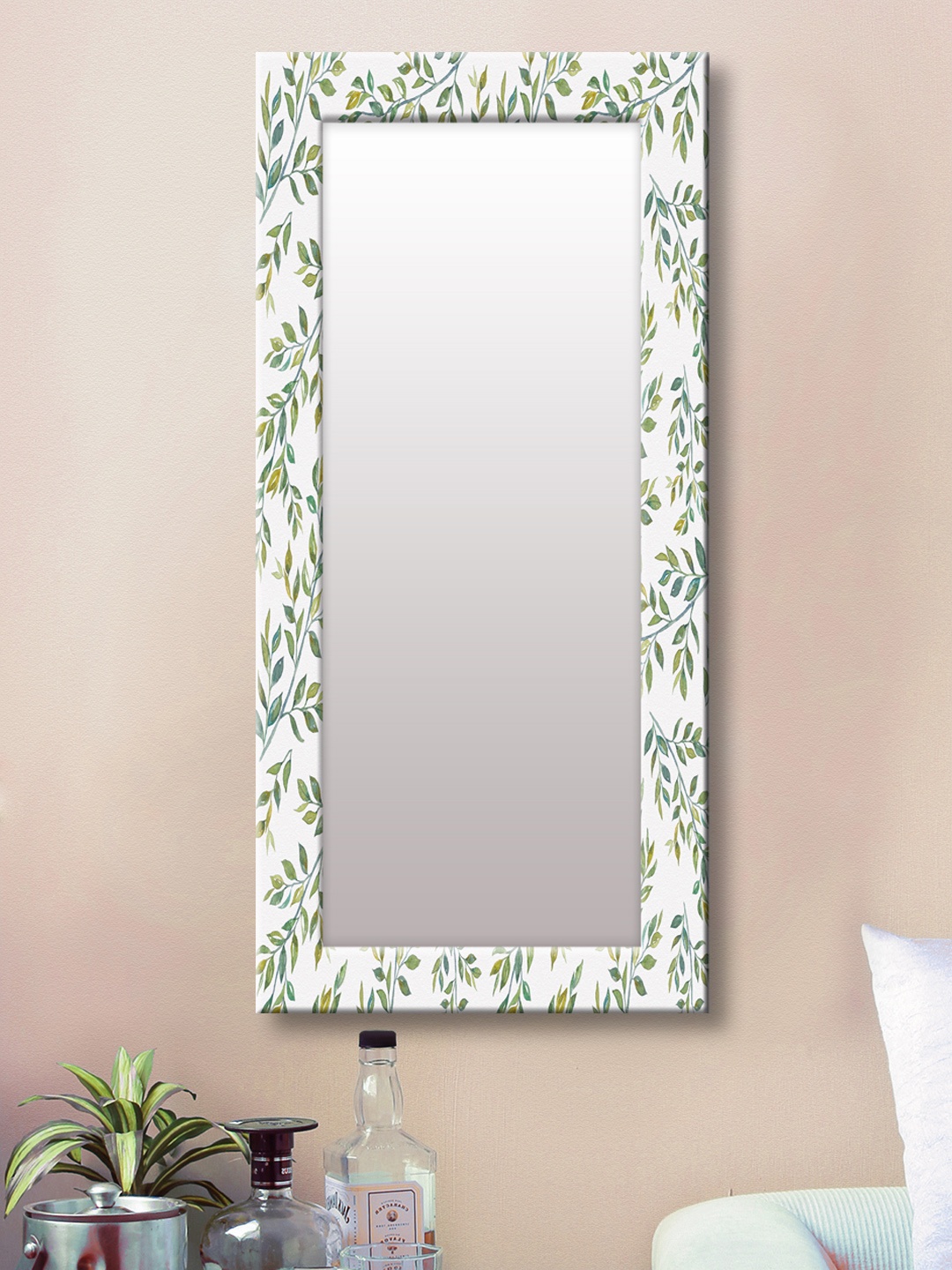 

999Store White & Green Framed Wall Mirror