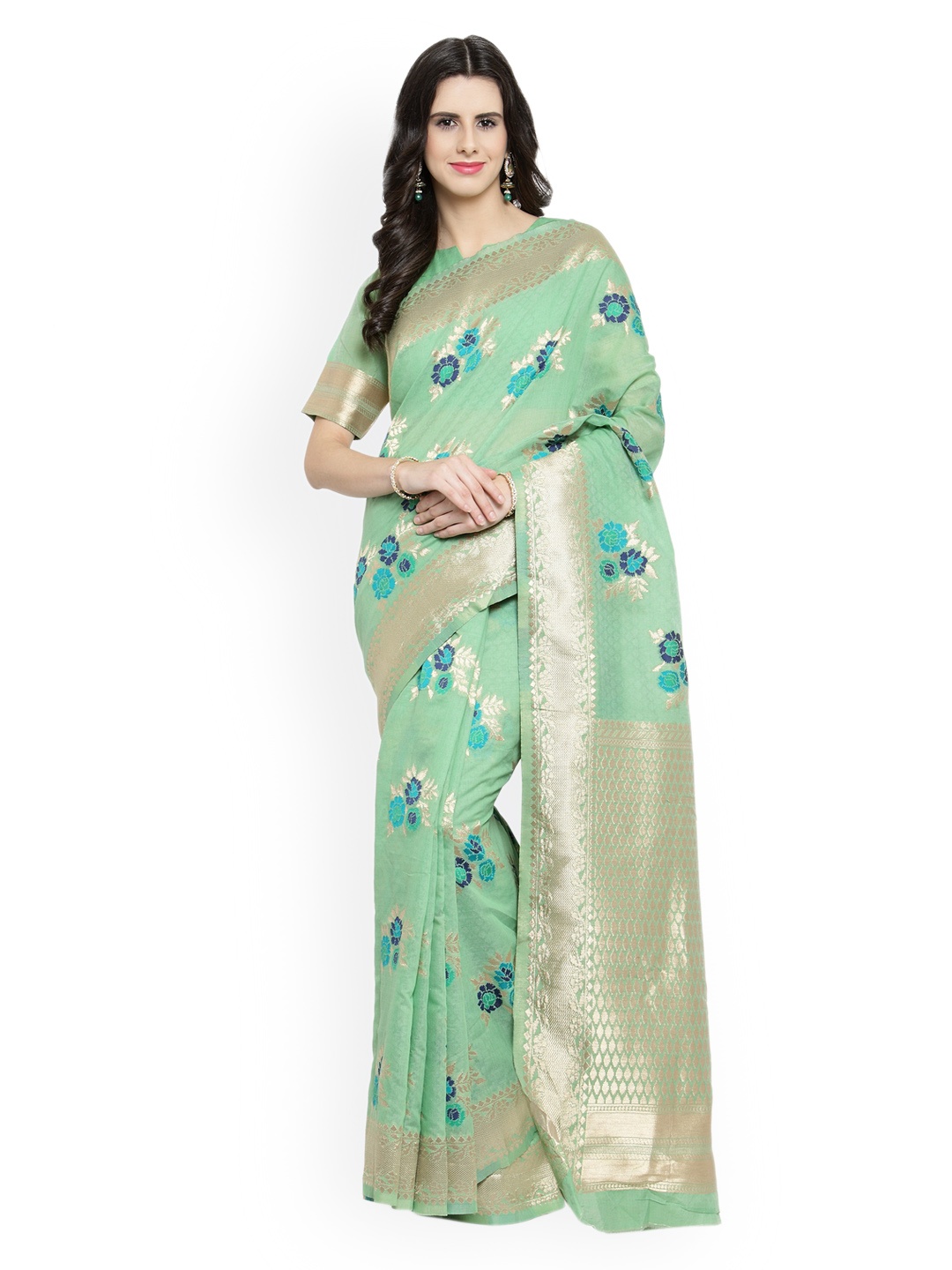 

Shaily Green Pure Silk Woven Design Banarasi Saree