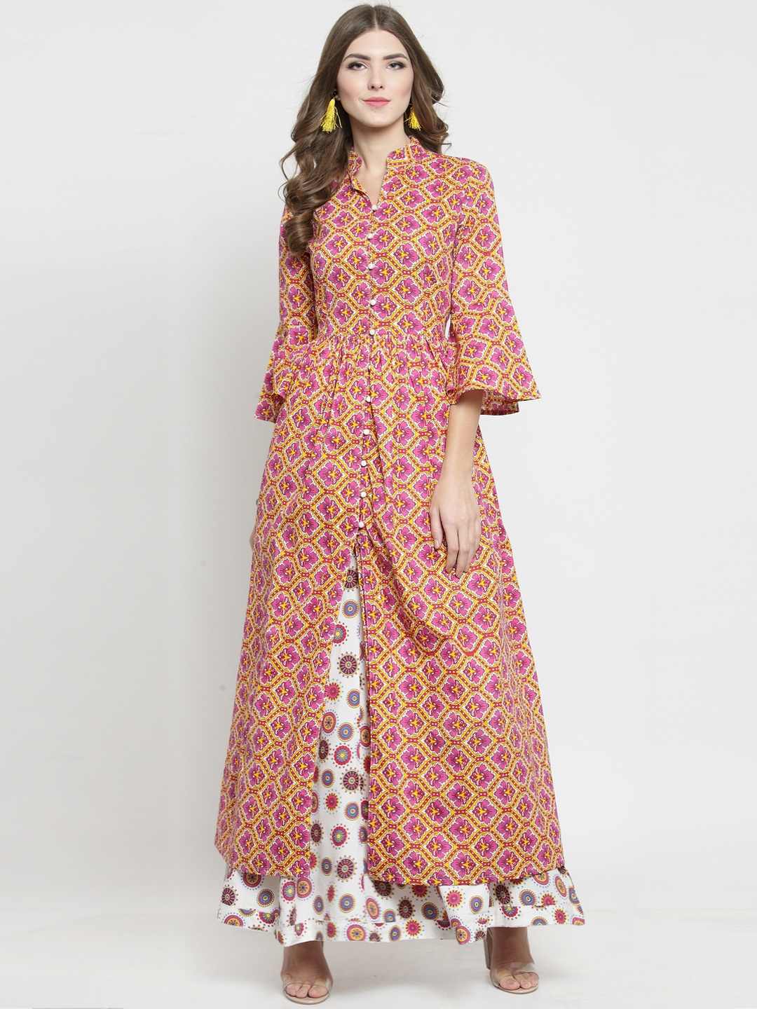 

Sera Women Yellow & Pink Printed Kurta with Skirt