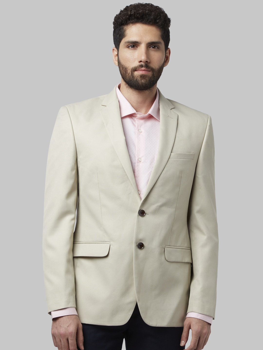 

Park Avenue Men Cream Single Breasted Blazer
