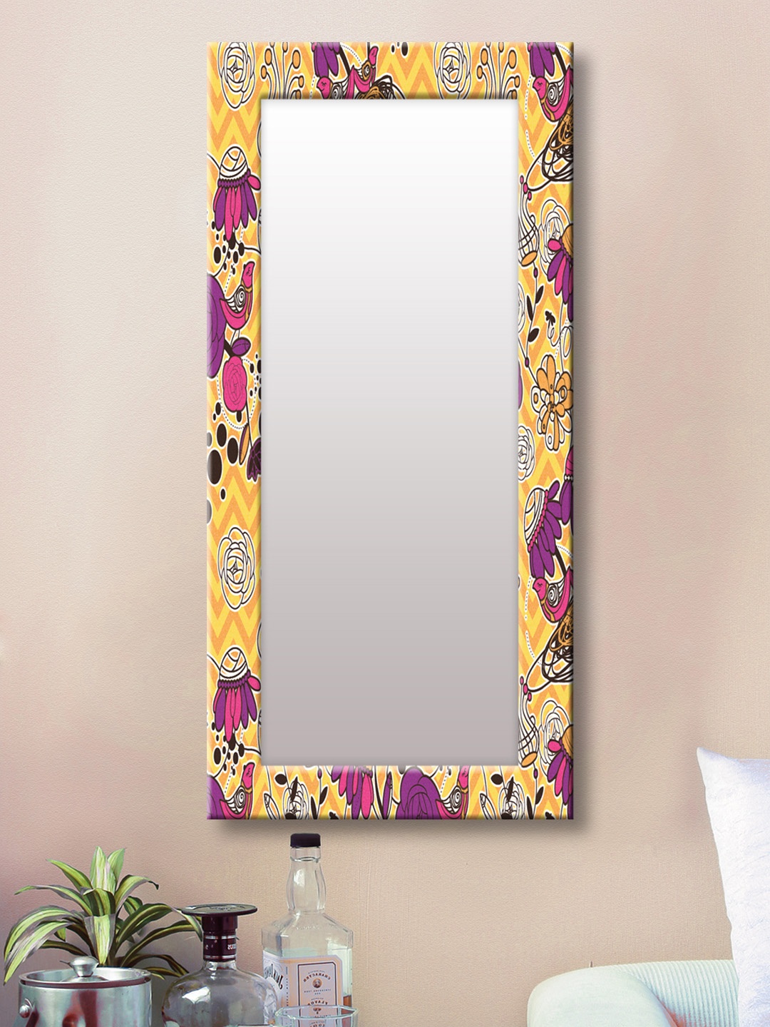 

999Store Yellow & Purple Framed Wall Mirror
