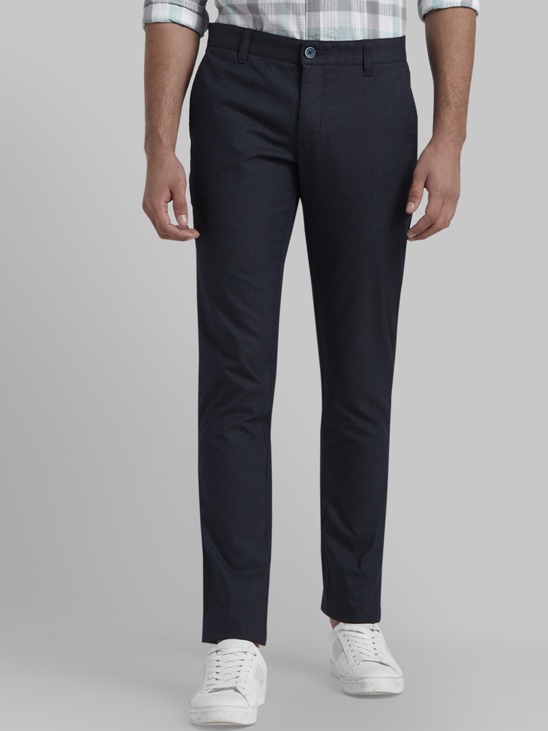 Parx Men Blue Tapered Fit Self Design Regular Trousers