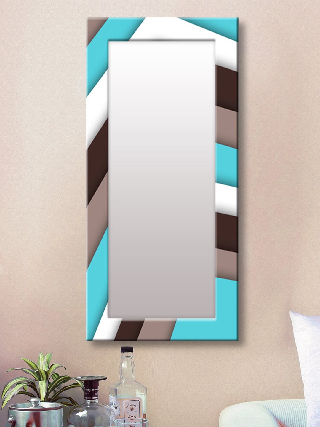 

999Store Blue & Brown Framed Wall Mirror
