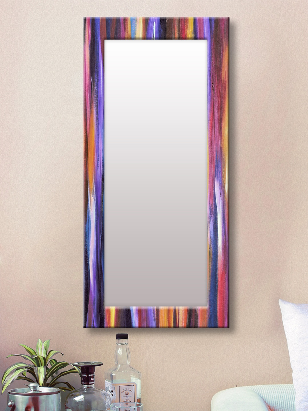 

999Store Blue Printed Framed Wall Mirror