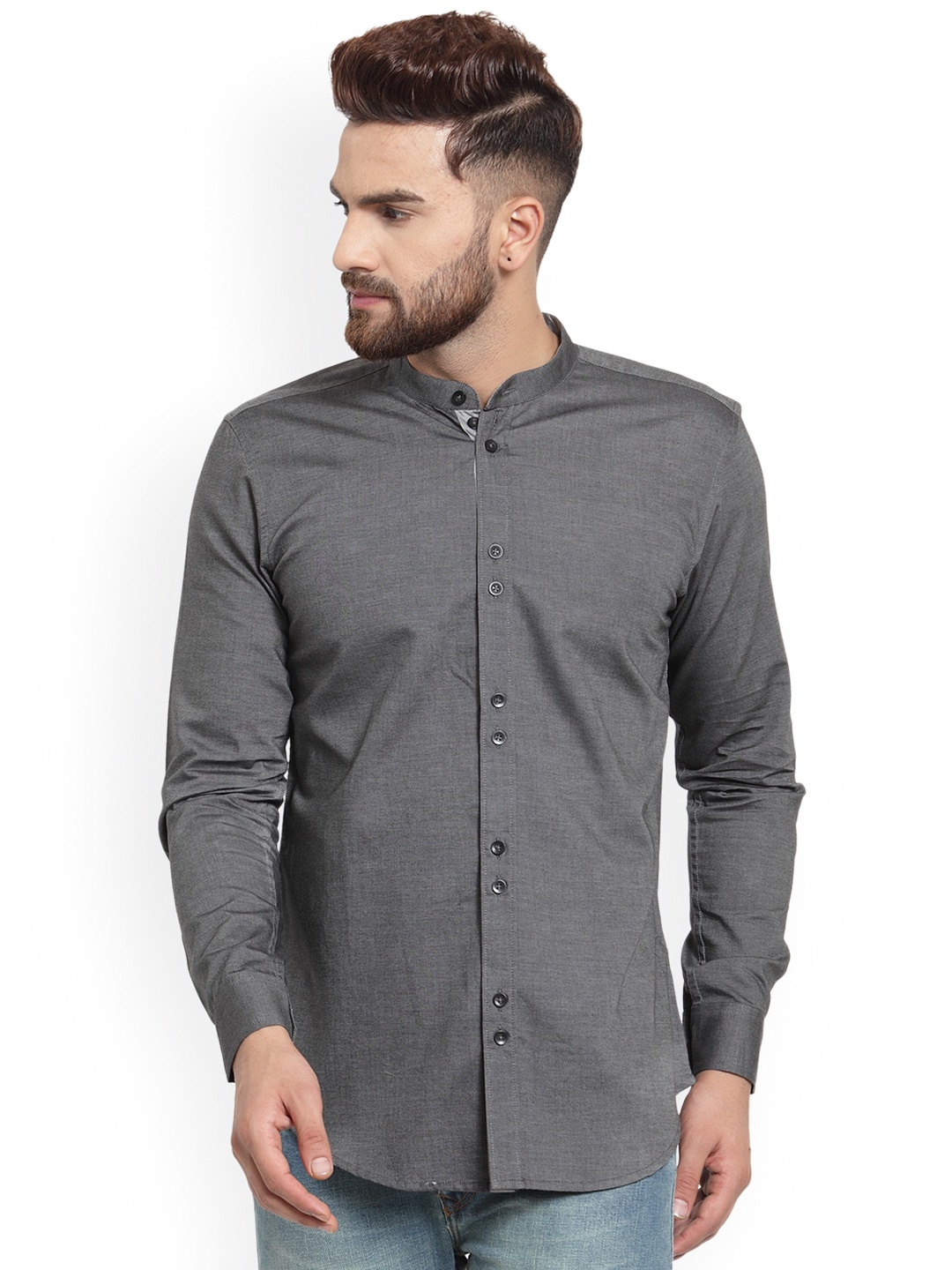 Purple State Men Grey Slim Fit Solid Casual Shirt