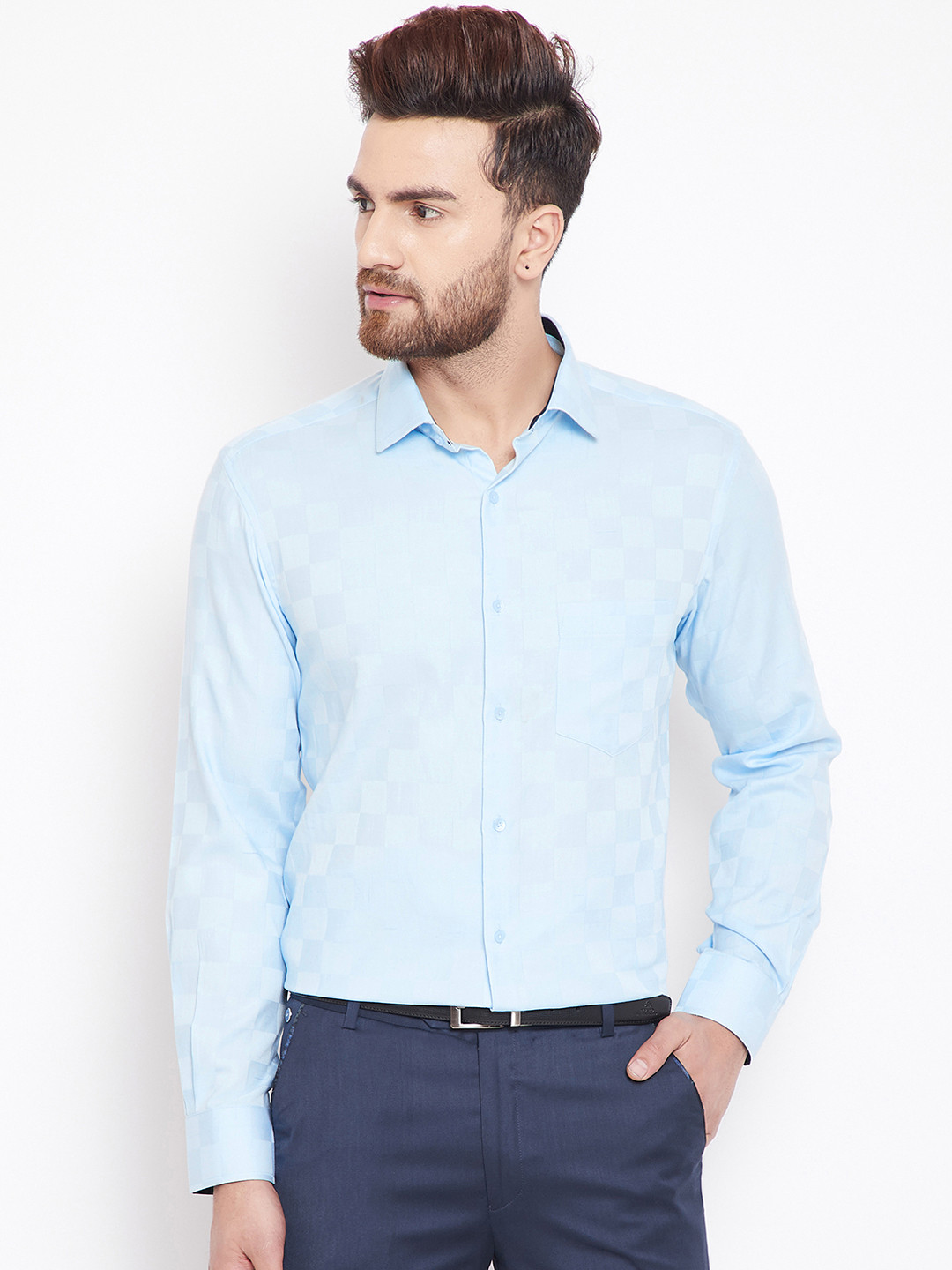 

Canary London Men Turquoise Blue Slim Fit Self Design Formal Shirt