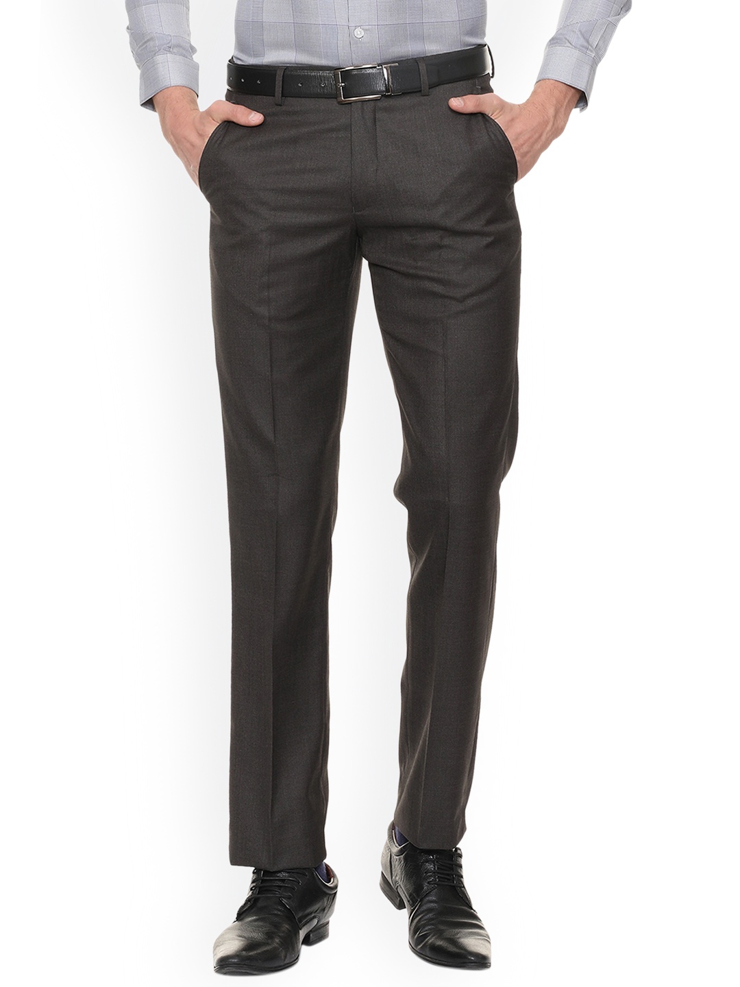 

Louis Philippe Men Grey Regular Fit Self Design Formal Trousers