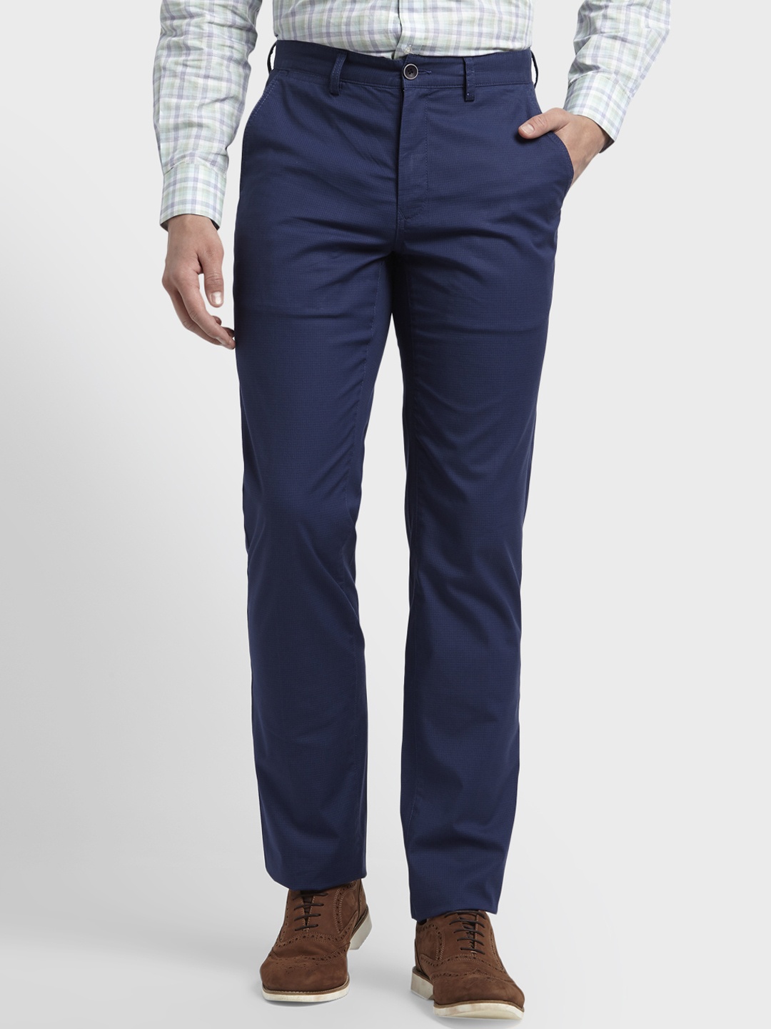 

ColorPlus Men Navy Blue Slim Fit Self Design Regular Trousers