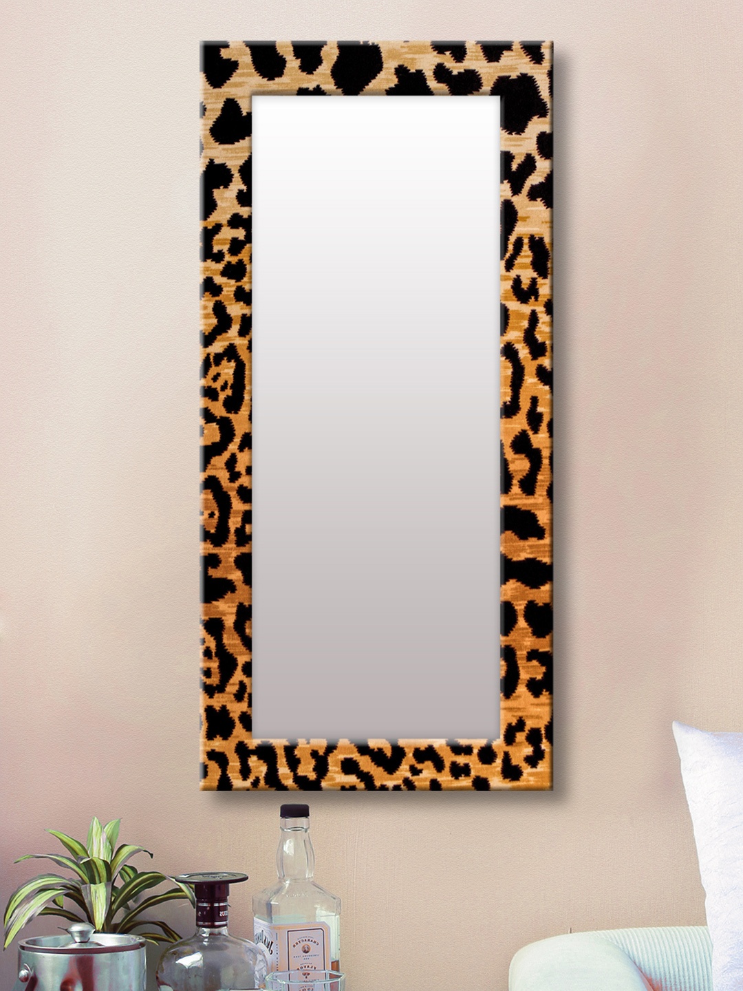 

999Store Brown & Black Printed Framed Wall Mirror