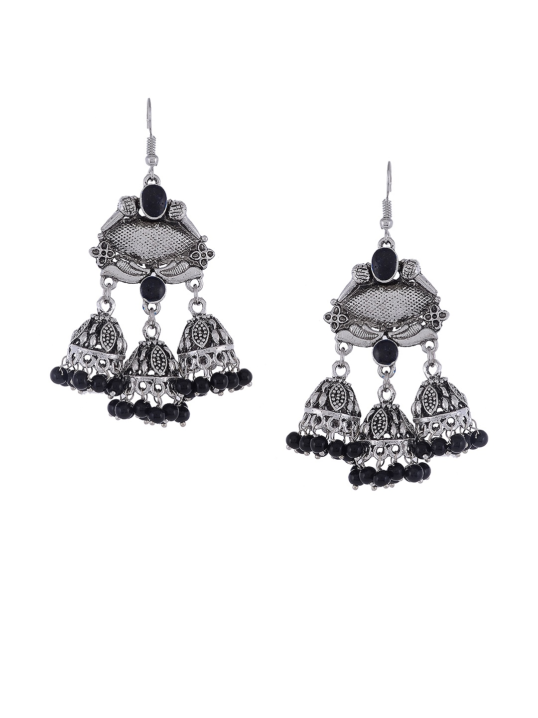 

Silvermerc Designs Silver-Plated & Black Dome Oxidised Shaped Jhumkas