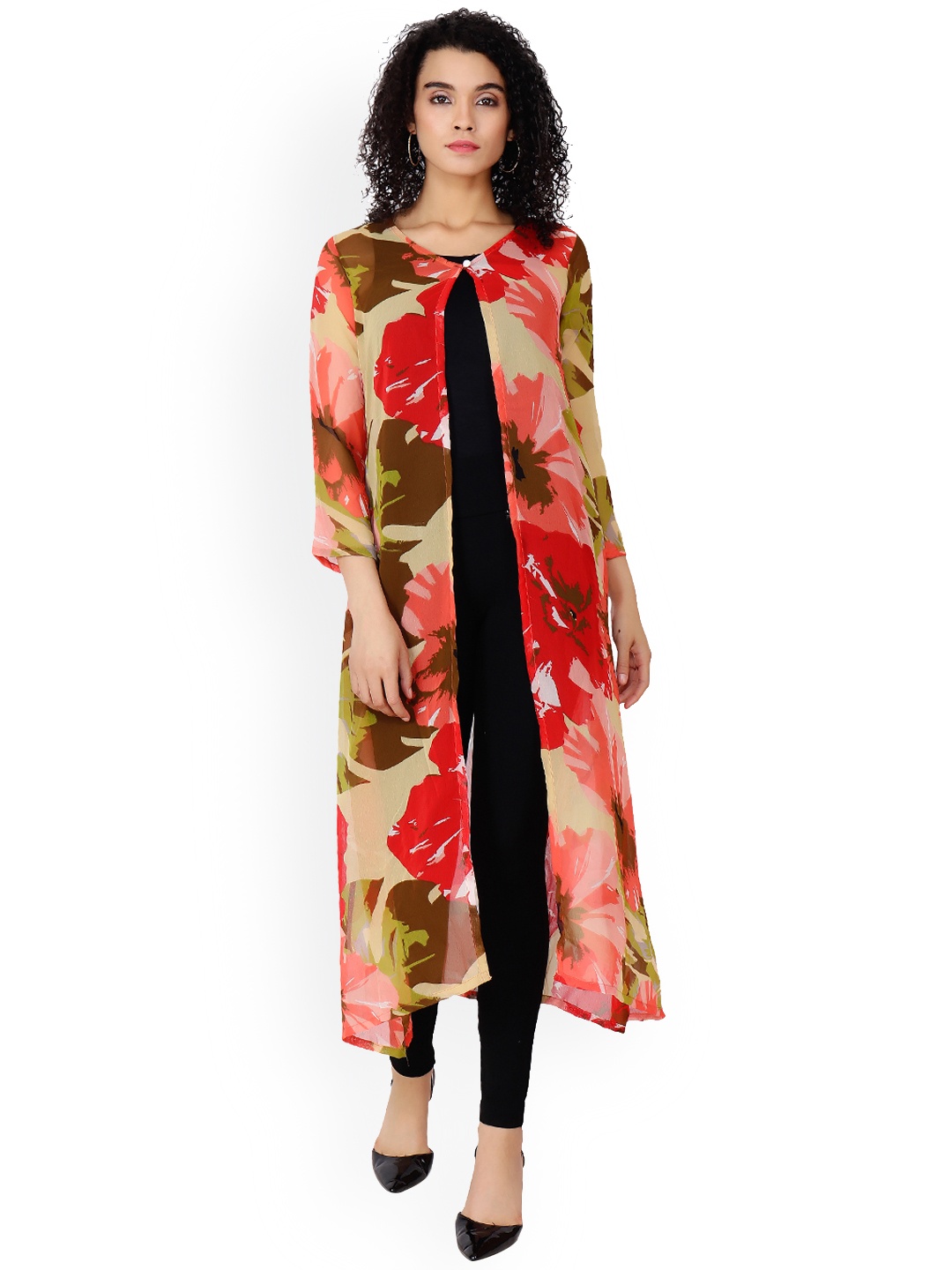 

SCORPIUS Red Printed Open Front Shrug