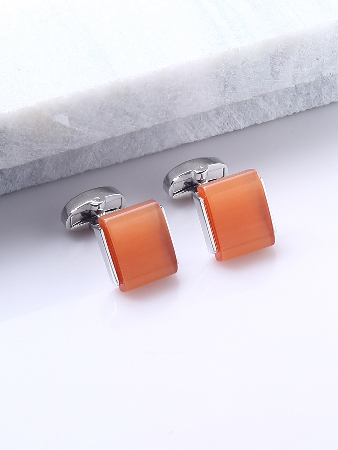 

Tistabene Orange & Silver-Toned Geometric Cufflinks