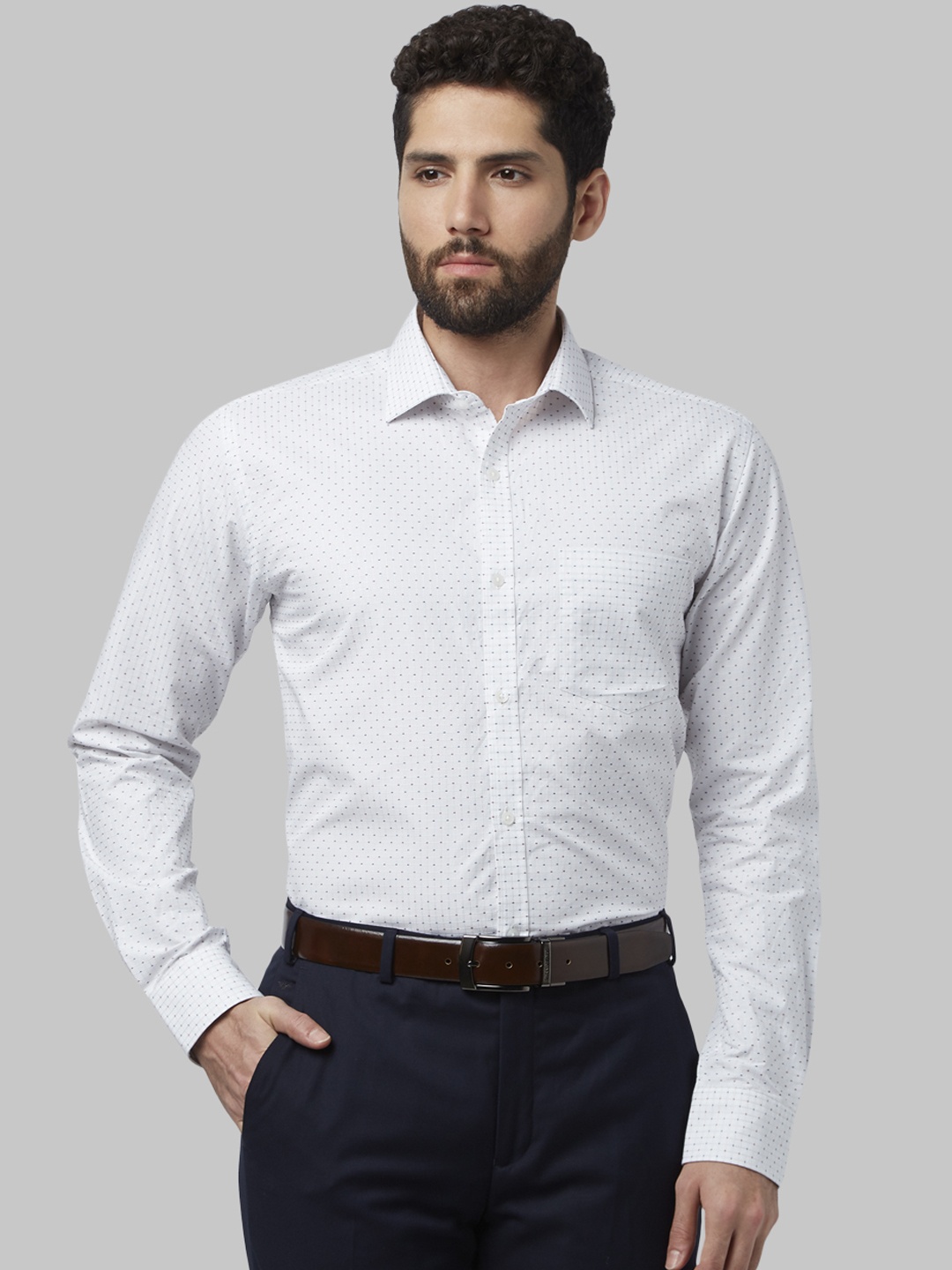 

Park Avenue Men White Slim Fit Striped Formal Shirt