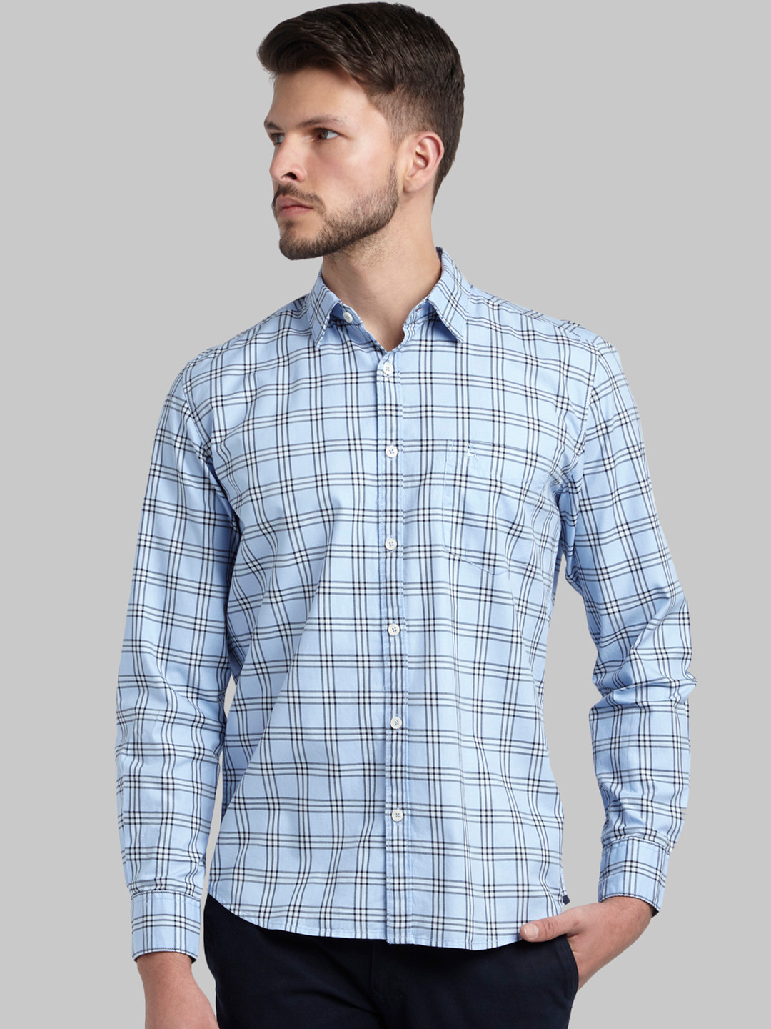 

Parx Men Blue Slim Fit Checked Casual Shirt