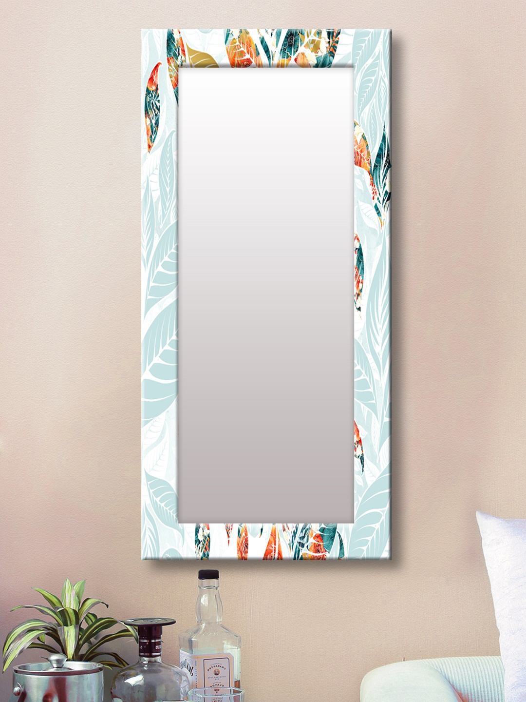 

999Store White & Orange Framed Wall Mirror