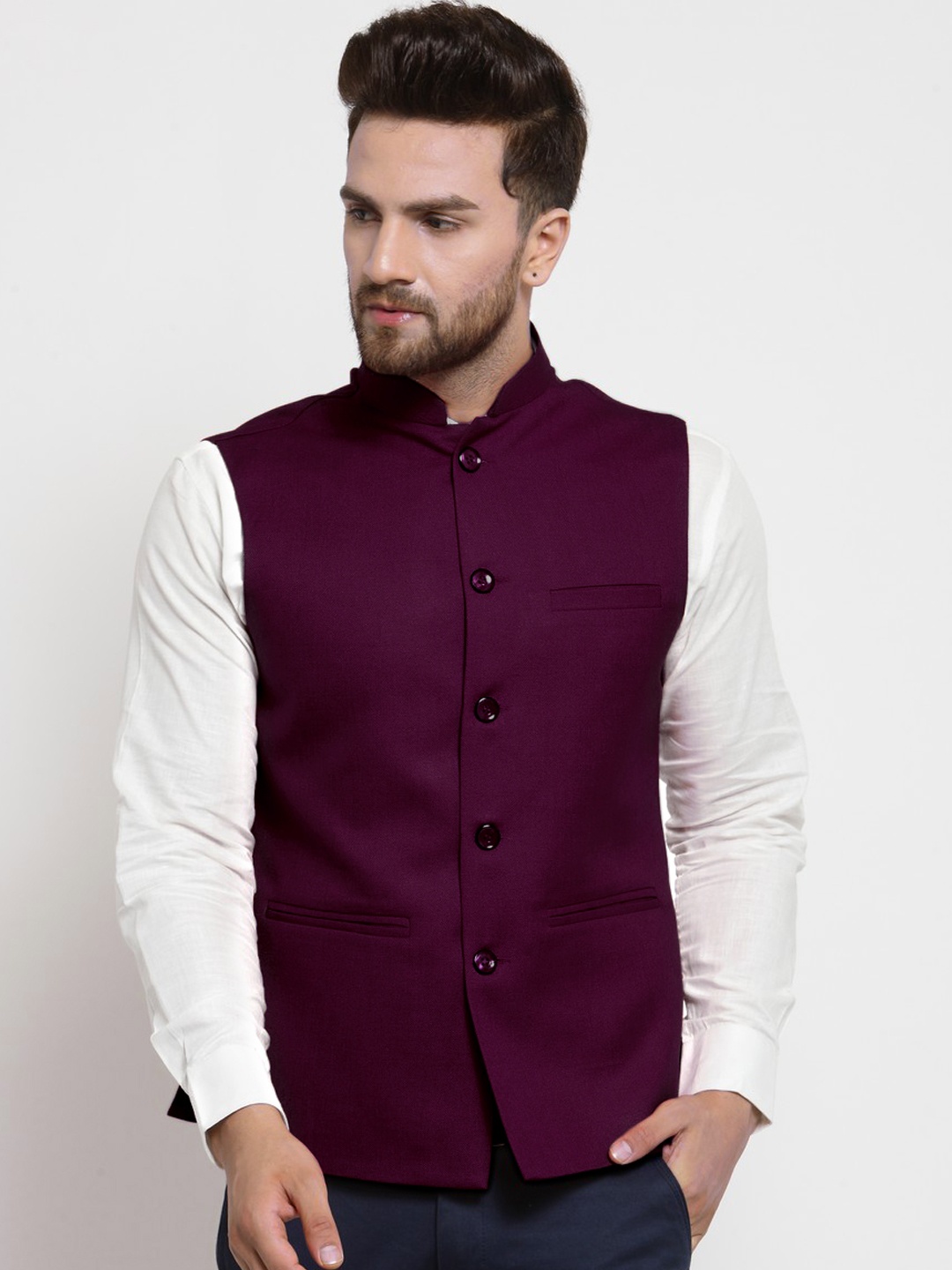 

TREEMODA Men Purple Nehru Jacket